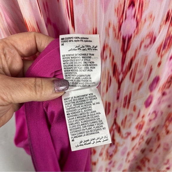 Pink Ikat Sheer Overlay Sleeveless Maxi Dress Coverup Petite Medium Vacation - Picture 10 of 11